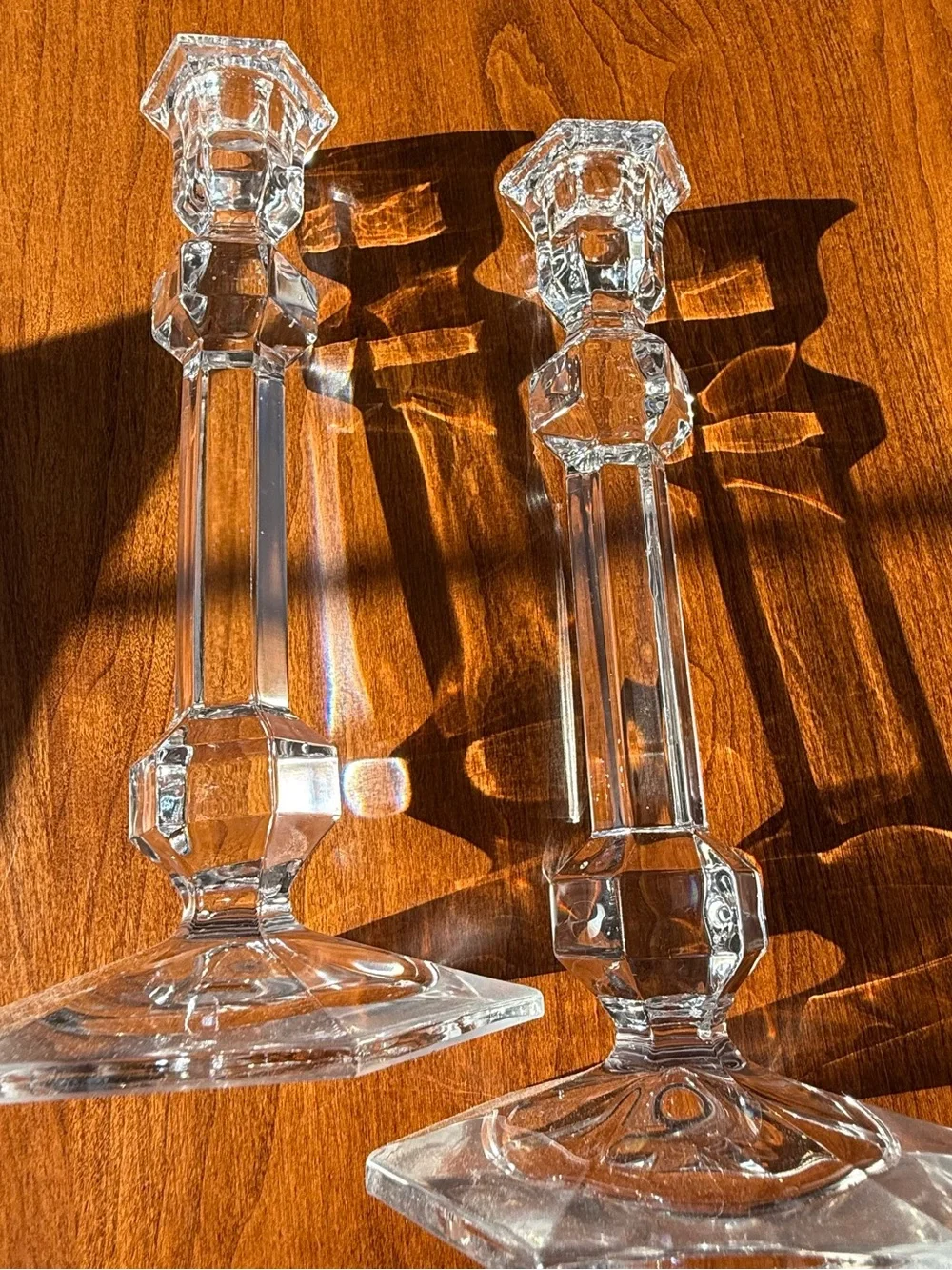 Vintage Val Saint Lambert Crystal Candlesticks Pair Gardenia Pattern Belgium